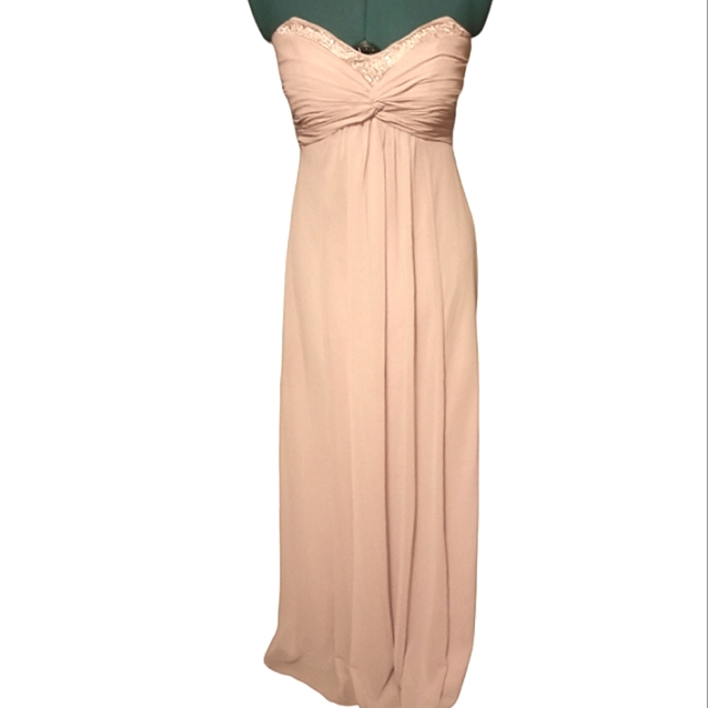 David's Bridal Size 4 Beaded Chiffon Long Gown Blush Pink #Barbiecore